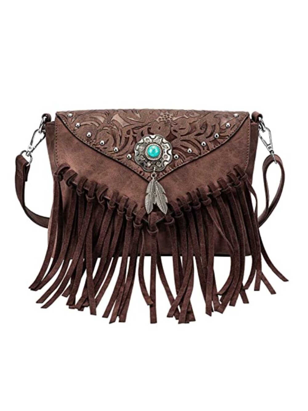 Fringe Crossbody Bag Small Wallet Purse with Turquoise Concho Tassel Shoulder